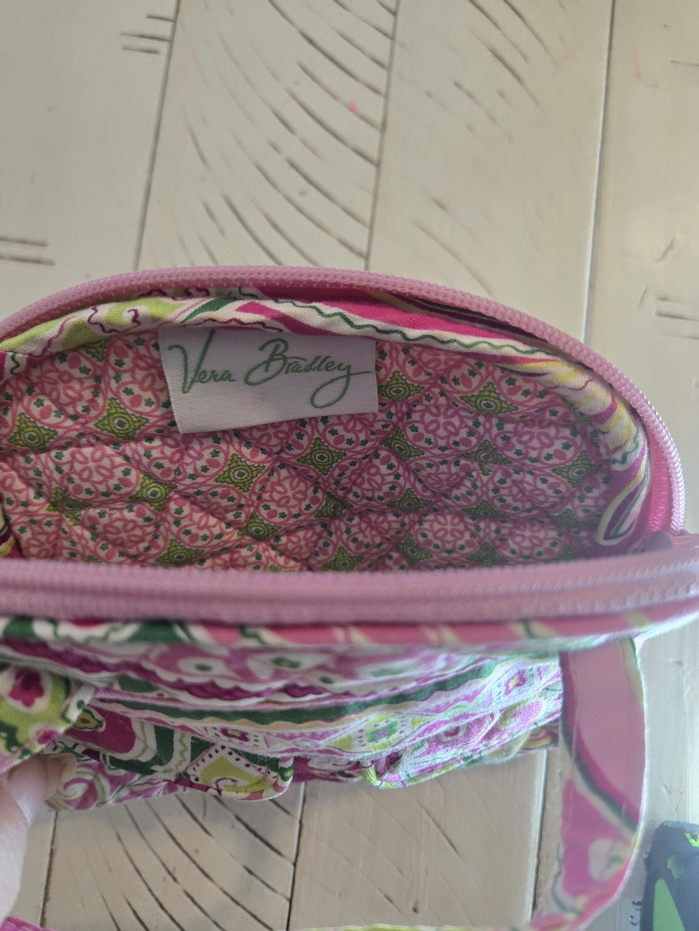 Quilted Floral Pink & Green Tote Bag - Women's Handbag - Picture 3 of 3